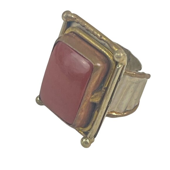 Vintage Gold-Tone Women's Adjustable Ring With Red Stone Accent Retro - Picture 1 of 7